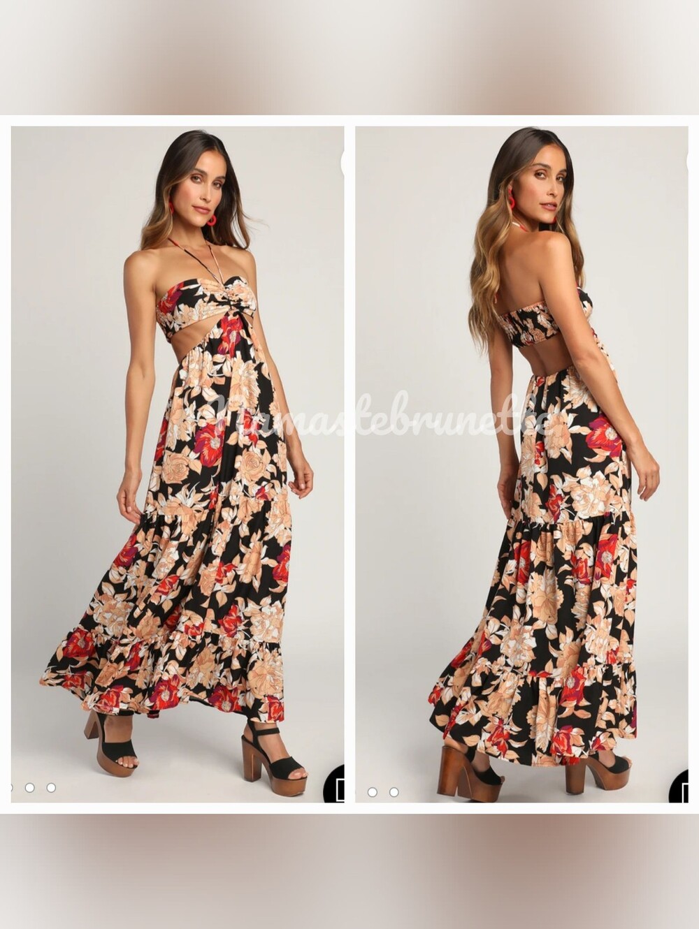 Nwt Lulu's L Black Floral Print Cutout Halter Maxi Dress - Picture 15 of 16